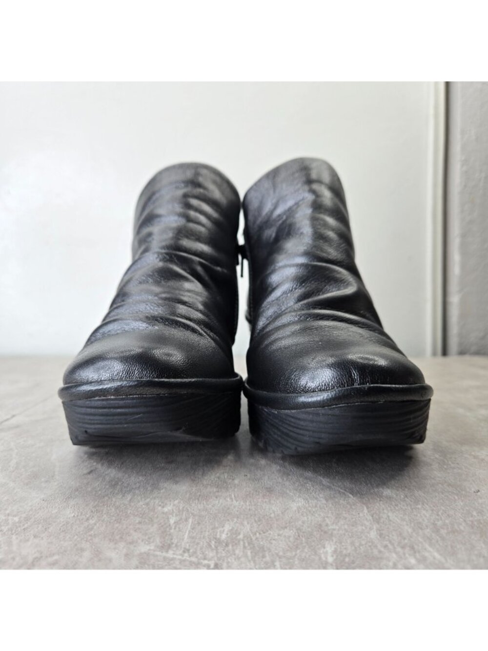 Fly London Wedge Boot Gray Metallic Leather Chunky Platform Slouchy Ankle Bootie - Picture 3 of 11